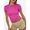 image:imageTrendy Queen Womens Short Sleeve T Shirts Summer Crop Tops Basic Slim Fit Gym Workout Y2k ClothesHot Pink