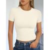 image:imageTrendy Queen Womens Short Sleeve T Shirts Summer Crop Tops Basic Slim Fit Gym Workout Y2k ClothesLight Apricot