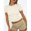image:imageTrendy Queen Womens Short Sleeve T Shirts Summer Crop Tops Basic Slim Fit Gym Workout Y2k ClothesLight Apricot