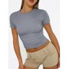 image:imageTrendy Queen Womens Short Sleeve T Shirts Summer Crop Tops Basic Slim Fit Gym Workout Y2k ClothesLight Grey