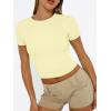 image:imageTrendy Queen Womens Short Sleeve T Shirts Summer Crop Tops Basic Slim Fit Gym Workout Y2k ClothesLight Yellow