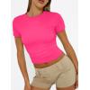 image:imageTrendy Queen Womens Short Sleeve T Shirts Summer Crop Tops Basic Slim Fit Gym Workout Y2k ClothesNeon Pink