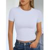 image:imageTrendy Queen Womens Short Sleeve T Shirts Summer Crop Tops Basic Slim Fit Gym Workout Y2k ClothesOffwhite