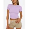 image:imageTrendy Queen Womens Short Sleeve T Shirts Summer Crop Tops Basic Slim Fit Gym Workout Y2k ClothesPurple