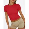 image:imageTrendy Queen Womens Short Sleeve T Shirts Summer Crop Tops Basic Slim Fit Gym Workout Y2k ClothesRed