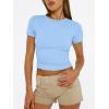 image:imageTrendy Queen Womens Short Sleeve T Shirts Summer Crop Tops Basic Slim Fit Gym Workout Y2k ClothesSky Blue
