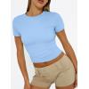 image:imageTrendy Queen Womens Short Sleeve T Shirts Summer Crop Tops Basic Slim Fit Gym Workout Y2k ClothesSky Blue