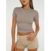 image:imageTrendy Queen Womens Short Sleeve T Shirts Summer Crop Tops Basic Slim Fit Gym Workout Y2k ClothesTaupe