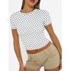 image:imageTrendy Queen Womens Short Sleeve T Shirts Summer Crop Tops Basic Slim Fit Gym Workout Y2k ClothesWhite Dots