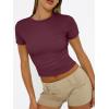 image:imageTrendy Queen Womens Short Sleeve T Shirts Summer Crop Tops Basic Slim Fit Gym Workout Y2k ClothesWine Red