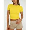 image:imageTrendy Queen Womens Short Sleeve T Shirts Summer Crop Tops Basic Slim Fit Gym Workout Y2k ClothesYellow