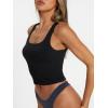 image:imageTrendy Queen Womens Summer Square Neck Tank Tops Workout Cropped Ribbed Summer Camisole Sleeveless Clothes 2026Black