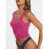image:imageTrendy Queen Womens Summer Square Neck Tank Tops Workout Cropped Ribbed Summer Camisole Sleeveless Clothes 2026Hot Pink