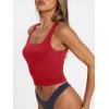 image:imageTrendy Queen Womens Summer Square Neck Tank Tops Workout Cropped Ribbed Summer Camisole Sleeveless Clothes 2026Red