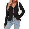 image:imageTrendy Queen Womens Tie Front Tops Fall Cardigan Sweaters 2026 Fashion Crochet Crop Winter Clothes Cute Y2K Casual OutfitsBlack