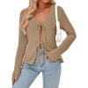 image:imageTrendy Queen Womens Tie Front Tops Fall Cardigan Sweaters 2026 Fashion Crochet Crop Winter Clothes Cute Y2K Casual OutfitsCoffeegrey