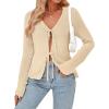 image:imageTrendy Queen Womens Tie Front Tops Fall Cardigan Sweaters 2026 Fashion Crochet Crop Winter Clothes Cute Y2K Casual OutfitsCream