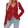 image:imageTrendy Queen Womens Tie Front Tops Fall Cardigan Sweaters 2026 Fashion Crochet Crop Winter Clothes Cute Y2K Casual OutfitsRed