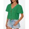 image:imageTrendy Queen Womens Tie Front Tops Summer Beach Vacation 2026 Fashion Outfits Loose Fit Blouses Eyelet Embroidered ClothesGreen