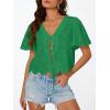 image:imageTrendy Queen Womens Tie Front Tops Summer Beach Vacation 2026 Fashion Outfits Loose Fit Blouses Eyelet Embroidered ClothesGreen