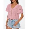 image:imageTrendy Queen Womens Tie Front Tops Summer Beach Vacation 2026 Fashion Outfits Loose Fit Blouses Eyelet Embroidered ClothesPink
