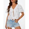 image:imageTrendy Queen Womens Tie Front Tops Summer Beach Vacation 2026 Fashion Outfits Loose Fit Blouses Eyelet Embroidered ClothesWhite