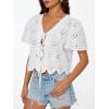 image:imageTrendy Queen Womens Tie Front Tops Summer Beach Vacation 2026 Fashion Outfits Loose Fit Blouses Eyelet Embroidered ClothesWhite
