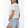 image:imageTrendy Queen Womens Tie Front Tops Summer Beach Vacation 2026 Fashion Outfits Loose Fit Blouses Eyelet Embroidered ClothesWhite