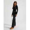 image:imageTrendy Queen Womens Workout Sets 2 Piece Fall Outfits Square Neck Tops Flare Pants Tracksuits Clothes Winter Fashion 2026Black