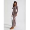 image:imageTrendy Queen Womens Workout Sets 2 Piece Fall Outfits Square Neck Tops Flare Pants Tracksuits Clothes Winter Fashion 2026Coffeegrey