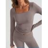 image:imageTrendy Queen Womens Workout Sets 2 Piece Fall Outfits Square Neck Tops Flare Pants Tracksuits Clothes Winter Fashion 2026Coffeegrey