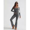 image:imageTrendy Queen Womens Workout Sets 2 Piece Fall Outfits Square Neck Tops Flare Pants Tracksuits Clothes Winter Fashion 2026Darkgrey