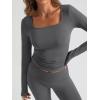 image:imageTrendy Queen Womens Workout Sets 2 Piece Fall Outfits Square Neck Tops Flare Pants Tracksuits Clothes Winter Fashion 2026Darkgrey
