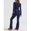 image:imageTrendy Queen Womens Workout Sets 2 Piece Fall Outfits Square Neck Tops Flare Pants Tracksuits Clothes Winter Fashion 2026Navy