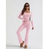 image:imageTrendy Queen Womens Workout Sets 2 Piece Fall Outfits Square Neck Tops Flare Pants Tracksuits Clothes Winter Fashion 2026Pink