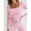 image:imageTrendy Queen Womens Workout Sets 2 Piece Fall Outfits Square Neck Tops Flare Pants Tracksuits Clothes Winter Fashion 2026Pink