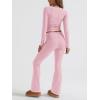 image:imageTrendy Queen Womens Workout Sets 2 Piece Fall Outfits Square Neck Tops Flare Pants Tracksuits Clothes Winter Fashion 2026Pink