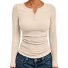 image:imageTrendy Queen Long Sleeve Henley Shirts for Women Fall Winter Ribbed Thermal Tops Casual Blouses Basics Tees Cute SweatersApricot