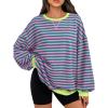 image:imageTrendy Queen Oversized Sweatshirt for Women 2026 Fall Crewneck Striped Long Sleeve Shirts Hoodies Cute Top Y2K OutfitsPinkgreen