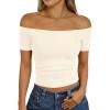 image:imageTrendy Queen Summer Off The Shoulder Tops for Women Going Out Short Sleeve Shirts Cute Y2K Sexy Basic Clothes 2026 FashionApricot
