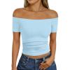 image:imageTrendy Queen Summer Off The Shoulder Tops for Women Going Out Short Sleeve Shirts Cute Y2K Sexy Basic Clothes 2026 FashionBaby Blue