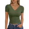 image:imageTrendy Queen Womens Basic V Neck Short Sleeve Spring T Shirts Slim Fit Crop Y2k Tee 2026 Summer Gym Workout Cute TopArmygreen