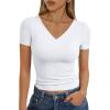 image:imageTrendy Queen Womens Basic V Neck Short Sleeve Spring T Shirts Slim Fit Crop Y2k Tee 2026 Summer Gym Workout Cute TopWhite