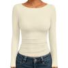 image:imageTrendy Queen Womens Boat Neck Tops Long Sleeve Shirts Casual Fitted Tee Shirts Solid Color Fall Basic Clothes 2026Apricot