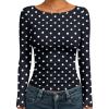 image:imageTrendy Queen Womens Boat Neck Tops Long Sleeve Shirts Casual Fitted Tee Shirts Solid Color Fall Basic Clothes 2026Black and White Dots