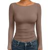 image:imageTrendy Queen Womens Boat Neck Tops Long Sleeve Shirts Casual Fitted Tee Shirts Solid Color Fall Basic Clothes 2026Coffeegray