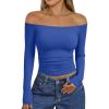 image:imageTrendy Queen Womens Long Sleeve Off The Shoulder Tops Going Out Cute Basic Y2K Fall Fashion 2026 Outfits ClothesRoyalblue