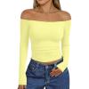 image:imageTrendy Queen Womens Long Sleeve Off The Shoulder Tops Going Out Cute Basic Y2K Fall Fashion 2026 Outfits ClothesYellow