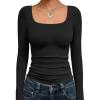 image:imageTrendy Queen Womens Long Sleeve Shirts Crop Tops Fall Fashion Solid Square Neck Going Out Basics Tees Y2k ClothesBlack