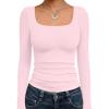 image:imageTrendy Queen Womens Long Sleeve Shirts Crop Tops Fall Fashion Solid Square Neck Going Out Basics Tees Y2k ClothesPink